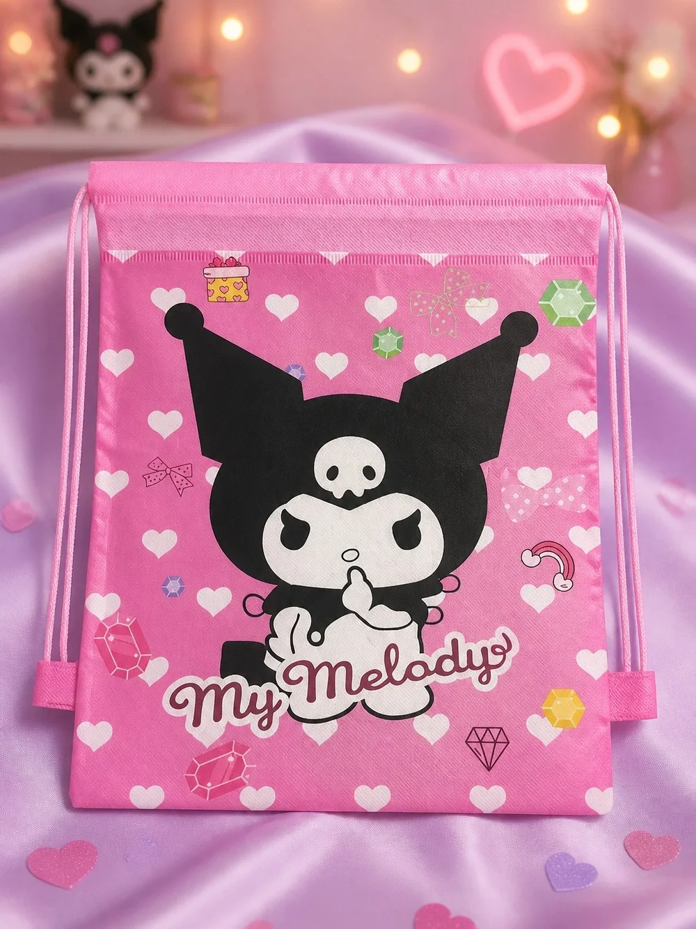 Sanrio My Melody Medium Size Nylon  Drawstring Bag